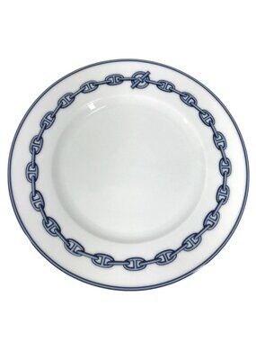 Hermes Plate 22 Chaine D'ancre Logo Dessert Ceramic White